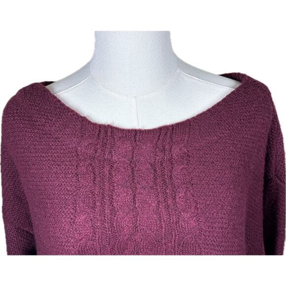 Liz Claiborne Women’s Boat Neck Cable Knit Tunic Sweater, Size Large, Burgundy - Picture 1 of 8